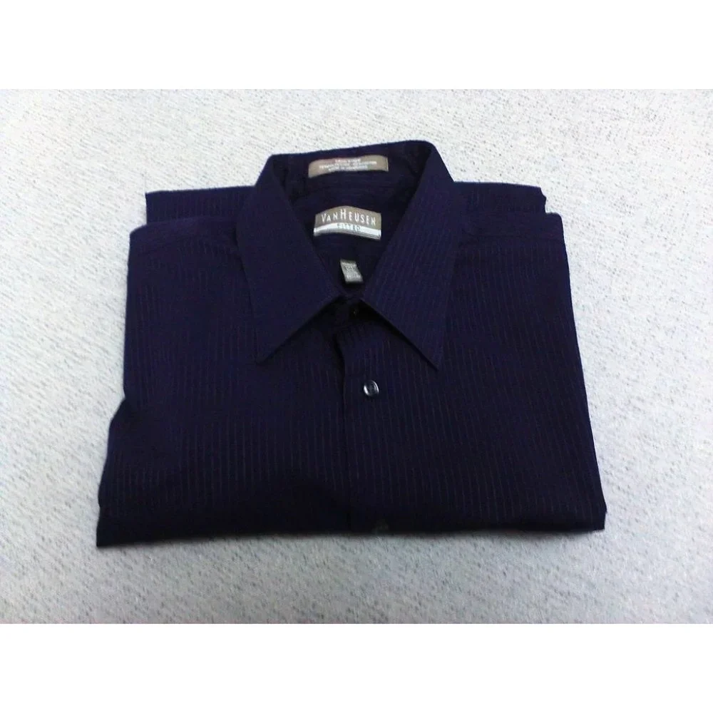 Van Heusen Men's Shirt Casual/Dress Long Sleeve Poly/Cotton Purple 15.5 (34/35) - Picture 15 of 16